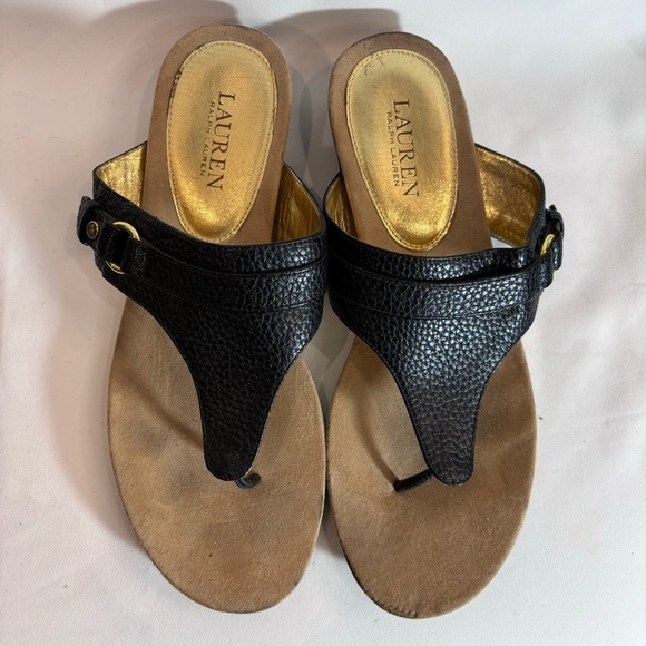LAUREN RALPH LAUREN Sz 10B Vegan Leather Toe Post Side Buckle Slip On Sandals - Picture 3 of 9